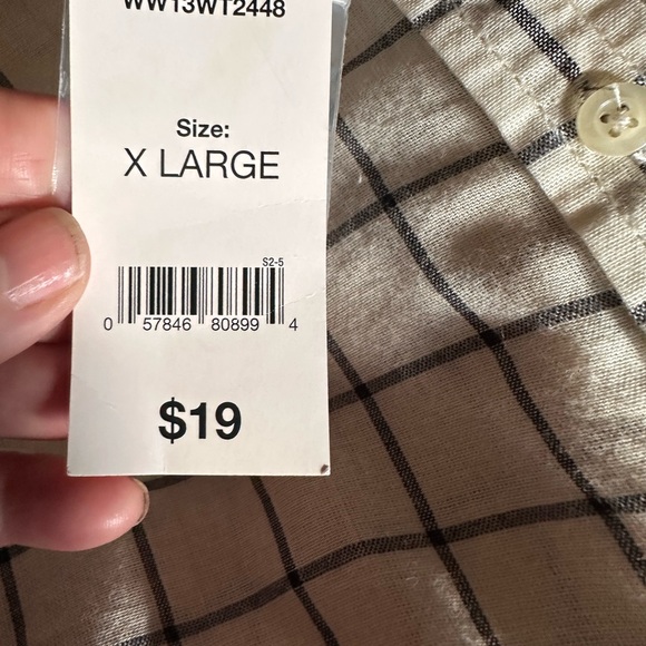 Joe Fresh xl lightweight ivory/navy blue plaid cotton button down shirt. NWT. - Picture 4 of 9